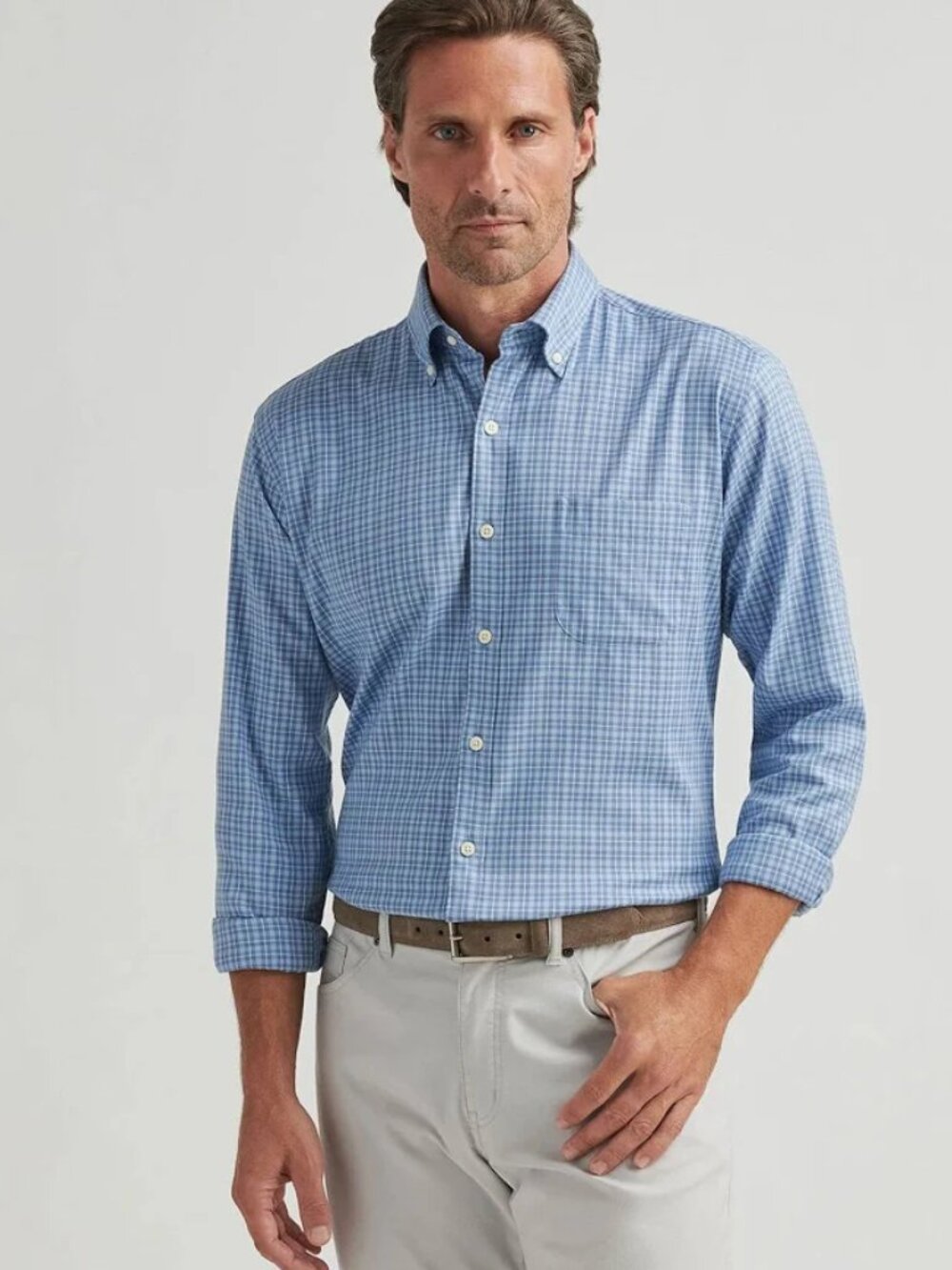 Peter Millar Caspian Perfect Pinpoint Cotton-Stretch Sport Long Sleeve Shirt
